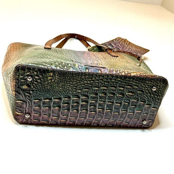 NWT Brahmin Croc Embossed Leather Brown Green Pouch And Tote Bag - Picture 6 of 9